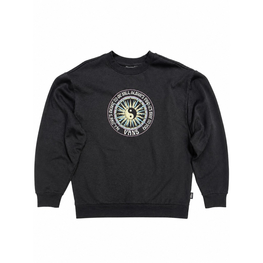 Vans Sweatshirt Women's Small Black Ying Yang Oversized Fit Dropped Shoulders
